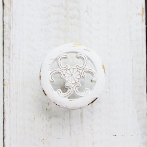 Shabby White Knobs Kitchen Cabinet Pulls , Painted Knobs ,Filigree Style , Furniture Dresser ,Bathroom Drawer , Fall Home, French Cottage image 1