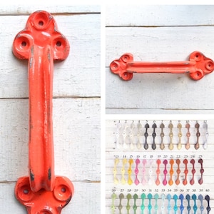 2 Barn Pull Handles Cast Iron, In Florida Coral , Distressed Metal , Shed Door , Country Kitchen ,Garden Gate Pantry Metal Drawer Cupboard