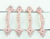 Cast Iron Drawer Knob In Sweet Pea Pink , Shabby Chic Distressed Metal , French Apartment , Blushing Pink ,Distressed Pink Drawer Pulls