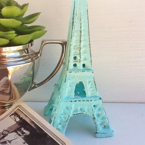 Eiffel Tower Cast Iron-In Aquamarine French Decor-Desk Topper-Shabby Chic-Home Decor-Beach House Decor Romantic Gift-Distressed image 2