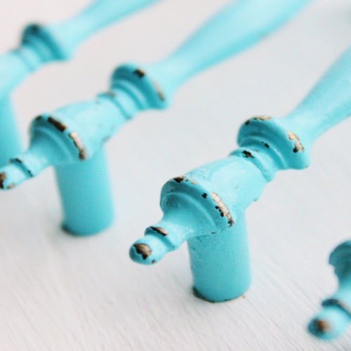 Aqua Finial Door Pullsdistressedrobins Egg Etsy