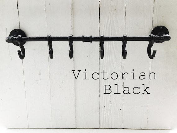 Rustic Victorian Black Bar With Hooks , Kitchen Towel Holder , Hand Towel  Holder , Rustic Pipe Bathroom Holder , Modern Industrial Kitchen 