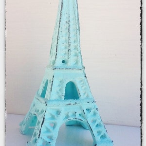 Eiffel Tower Cast Iron-In Aquamarine French Decor-Desk Topper-Shabby Chic-Home Decor-Beach House Decor Romantic Gift-Distressed image 5