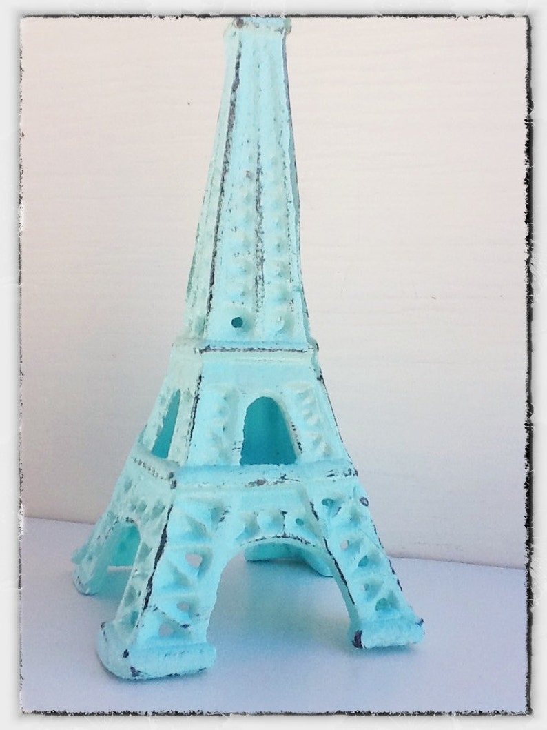 Eiffel Tower Cast Iron-In Aquamarine French Decor-Desk Topper-Shabby Chic-Home Decor-Beach House Decor Romantic Gift-Distressed image 5