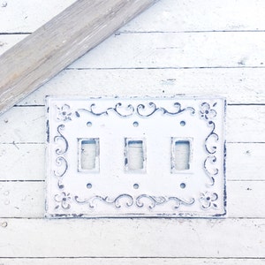 Metal Wall Decor, Light Switch Cover,Triple Light Switch Plate,Shabby White, Victorian Home , Cast Iron Wall Fixture Or Color of your Choice