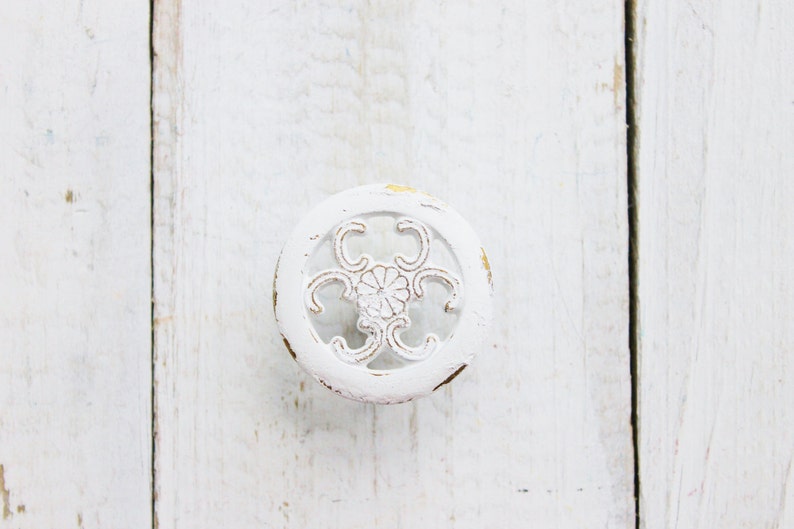 Shabby White Knobs Kitchen Cabinet Pulls , Painted Knobs ,Filigree Style , Furniture Dresser ,Bathroom Drawer , Fall Home, French Cottage image 1