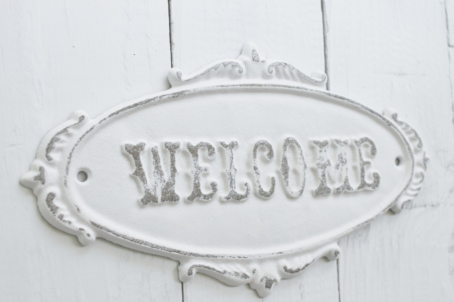 White Sign Plaquerustic Cast Iron Old Etsy