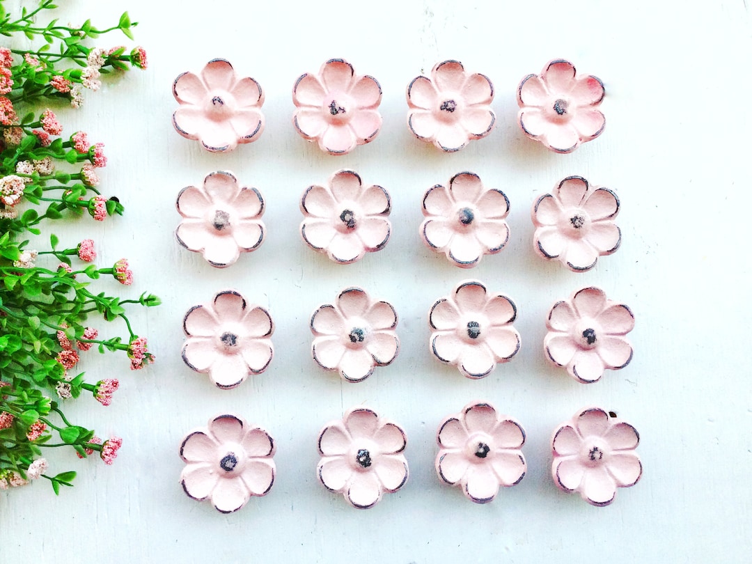 Metal Light Pink Flower Knobs , Shabby Chic Dresser Drawer Pulls Knob