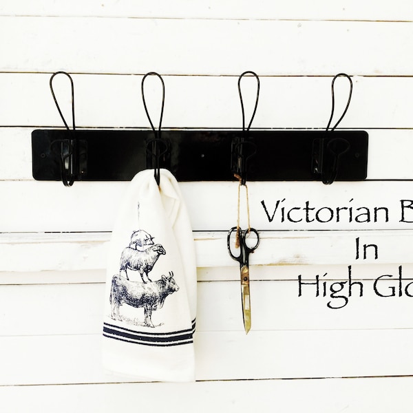 Coat Rack Wall Mount , Wall Hook Rack, Metal Wall Decor, Mudd Room , Laundry Room ,For The Home , In Victorian Black HIGH Gloss , Fall Home