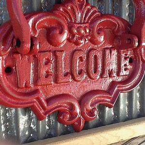 Red Door Knocker / Painted Cast Iron / Vintage Inspired / Home Decor / Country Red Welcome Sign / Metal Decor/Fall Trends/New Home image 2