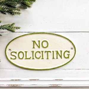 Cream Green No Soliciting Plaque  No Soliciting Sign, New Home No Soliciting Sign, Metal No Soliciting Sign,No Soliciting Sign ,Classy Signs