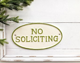 Cream Green No Soliciting Plaque  No Soliciting Sign, New Home No Soliciting Sign, Metal No Soliciting Sign,No Soliciting Sign ,Classy Signs