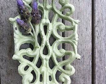 Cast Iron Soap Dish - Distressed Shabby Chic -Cottae Home- Rustic Light Sage Green -  Metal Office Decor -February Finds-Pastels