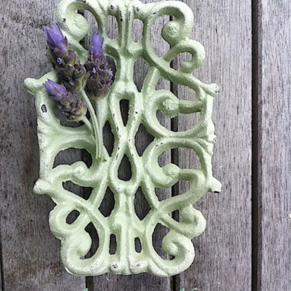 Cast Iron Soap Dish - Distressed Shabby Chic -Cottae Home- Rustic Light Sage Green -  Metal Office Decor -February Finds-Pastels