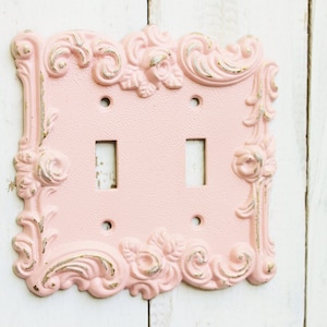 Spring Sale PINK , Light Switch Cover , Shabby Chic Light Switch Cover / Light Plate, Double Light Switch , Shabby Chic Nursery