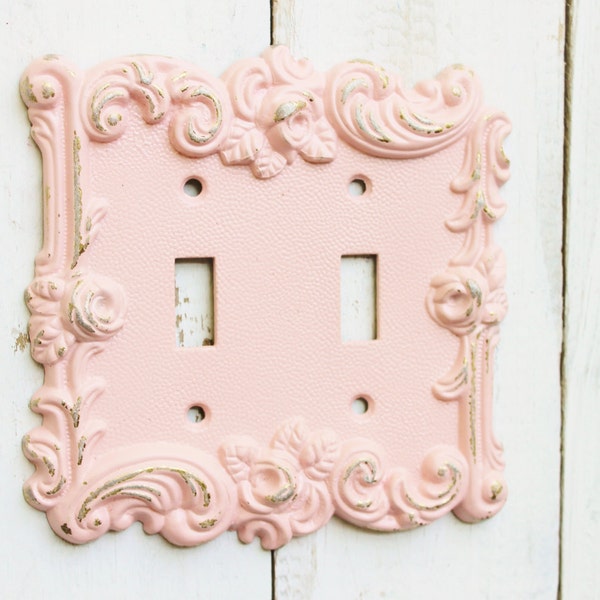 Rebajas de primavera ROSA, cubierta para interruptor de luz, cubierta para interruptor de luz/placa de luz Shabby Chic, interruptor de luz doble, habitación infantil Shabby Chic