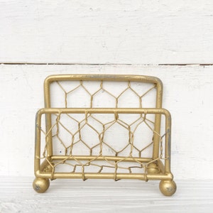 Business Card Holder Antique Muted Gold Chicken Wire Shimmering Metallic Gold, Card Holder Craft Room-Cottage Chic-Rustic Chicken Wire-Booth