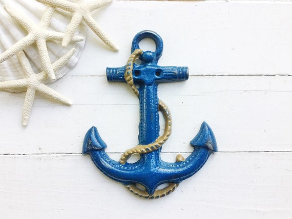 Cast Iron Anchor Wall Hanger -Nautical Blue-Coastal Decor-Industrial-Beach House-Shabby Chic Decor-Man Cave