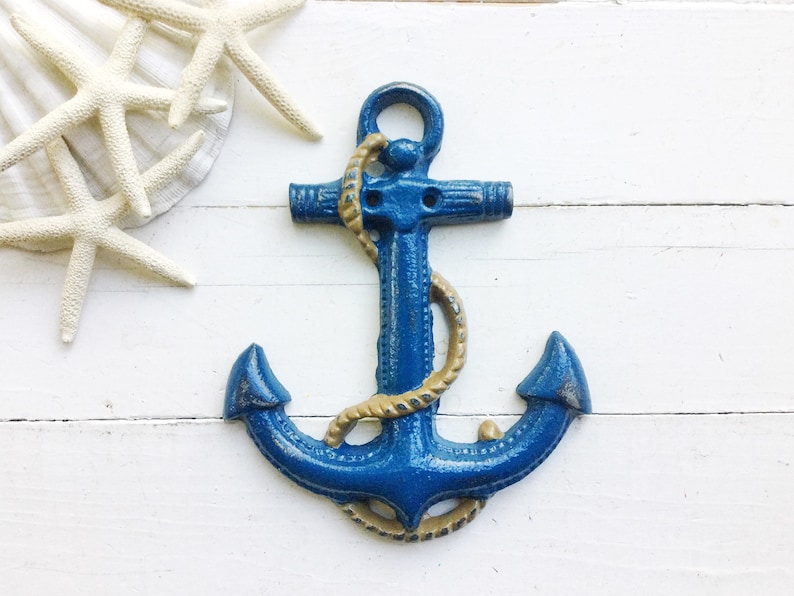 Cast Iron Anchor Wall Hanger -Nautical Blue-Coastal Decor-Industrial-Beach House-Shabby Chic Decor-Man Cave bild 1