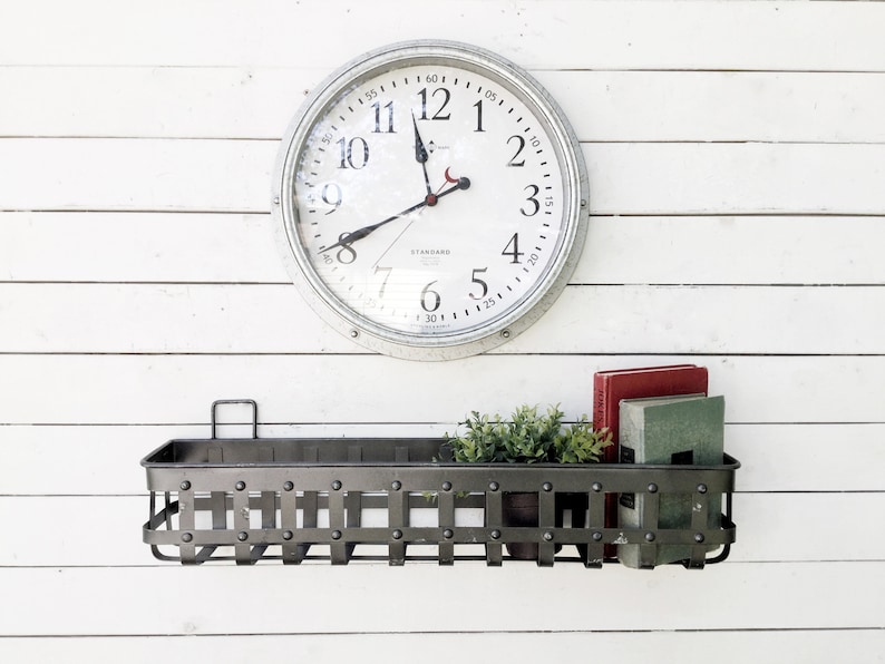 Metal Hanging Basket Galvanized Iron Color Wall Mail Holder Storage Bin Large Indoor Planter Spring Garden
