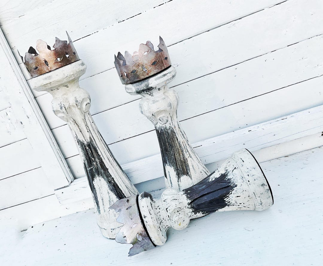 Rustic CROWN Candlestick Holders Set of 3 Metal Wedding Gift ...