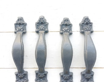 Dark Grey Gray Knobs Pulls-Distressed-Metal-Kitchen Farmhouse-Drawer Knobs-Rustic Chic-Dresser Knobs-Autumn Fall Trends-Kitchen Pulls