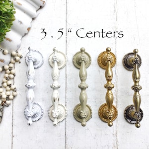 Knobs Pulls Vintage Drawer Pulls 3.5 Centers Shabby Chic Knobs Farmhouse Style Cream White Tan Gold Pulls Cottage Chic Knob Modern Farmhouse
