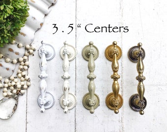 Knobs Pulls Vintage Drawer Pulls 3.5 Centers Shabby Chic Knobs Farmhouse Style Cream White Tan Gold Pulls Cottage Chic Knob Modern Farmhouse