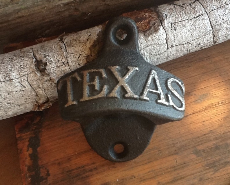 Rustic Cast Iron Texas Bottle Cap Opener-Gift For Dad-Industrial Home-In Matte Black-Spring Home Decor-Kitchen-Father-Groomsmen Gift image 2