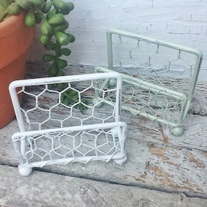 Business Card Holder Shabby White Light Sage Green Chicken Wire Office Decor-Card Holder Craft Room-Cottage Chic-Rustic Chicken Wire-Booth