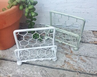 Business Card Holder Shabby White Light Sage Green Chicken Wire Office Decor-Card Holder Craft Room-Cottage Chic-Rustic Chicken Wire-Booth
