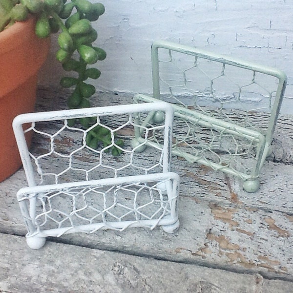 Business Card Holder Shabby White Light Sage Green Chicken Wire Office Decor-Card Holder Craft Room-Cottage Chic-Rustic Chicken Wire-Booth