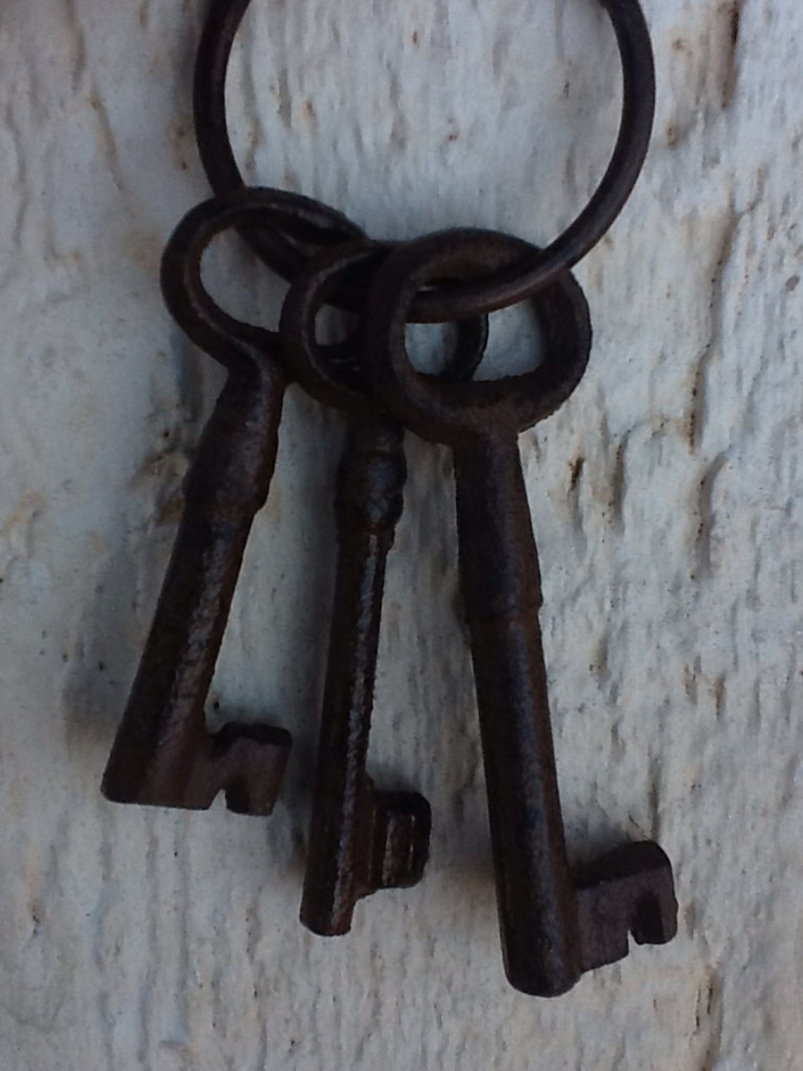3 Cast Iron Skeleton Keys On Key Ring In Espresso Brown Home Etsy