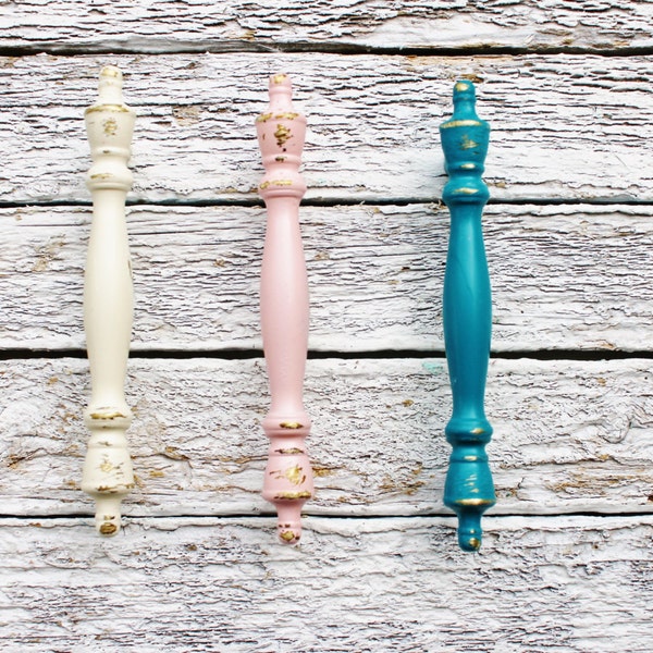 French Teal Finial Cabinet Door Pulls-Distressed-Petite Drawer Handle-Spring Home Decor-Soft Pink-Cupboard Knobs 3 inch mounting-Shabby Pull