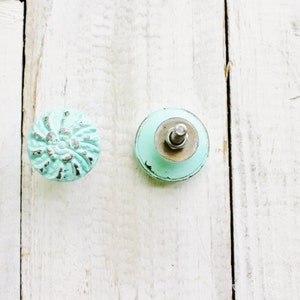 Cast Iron Drawer Pull Handles, Shabby, Aquamarine Hardware, Country Home, Kitchen Cupboard, Anthropologie, Knobs,Distressed Aqua Metal image 2