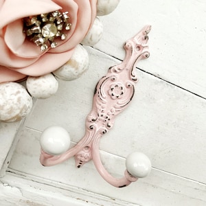 Shabby Chic Iron Wall Hook In Shabby White Coat Key Hook , Rustic Chic Girls Hook , Cottage Style Jewelry Holder Hanger Chippy Antique White image 7