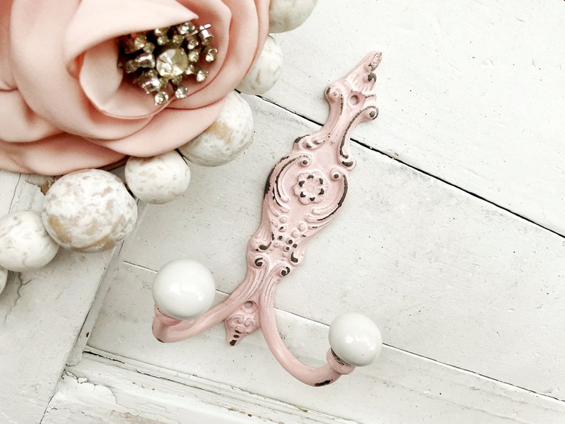 Shabby Chic Iron Wall Hook In Shabby White Coat Key Hook , Rustic Chic Girls Hook , Cottage Style Jewelry Holder Hanger Chippy Antique White image 7