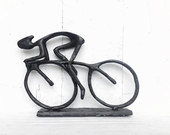 Champion Cyclist Cast Metal Bike Racer Statue-In Rustic-Bicyclist Decor-Bicycle Art-Shelf Decor-Cast iron Bike-Modern Home Decor-DAD