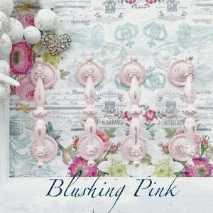French Blushing Pink Vintage Drawer Cabinet Pull 3.5 Centers Shabby Chic Knobs Farmhouse Style Pull Cottage Chic Knob Pink Kitchen Farmhouse
