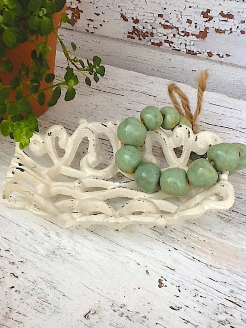 Shabby Chic Cream Wedding-Cream Business Card Holder-Cast Iron-Rustic Vintage-Bathroom Decor-Retro Soap Dish- Distressed -Metal Decor-Spring image 2