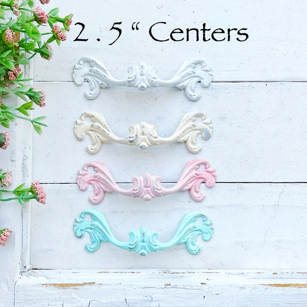 Knobs Pulls Vintage Drawer Pulls 2.5 Centers Shabby Chic French Style Chippy Farmhouse Style Pulls 64 MM Cottage Chic Knob Modern Farmhouse