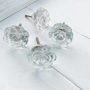 Glass Floral Knob , Clear Rose Drawer Pull, Flower Cabinet Handle , Glass Furniture Knob, Mirror Glass Cabinet Knob, Crystal Flower Cottage