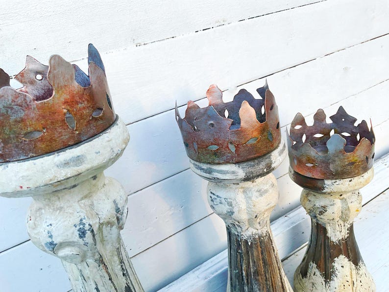 Rustic CROWN Candlestick Holders Set of 3 Metal Wedding Gift ...