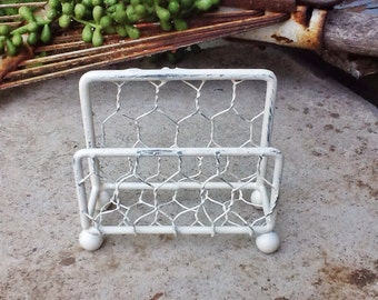 Business Card Holder -Creamy Ivory White Chicken Wire Office Decor-Card Holder Craft Room-Cottage Chic-Rustic Chicken Wire Home Decor