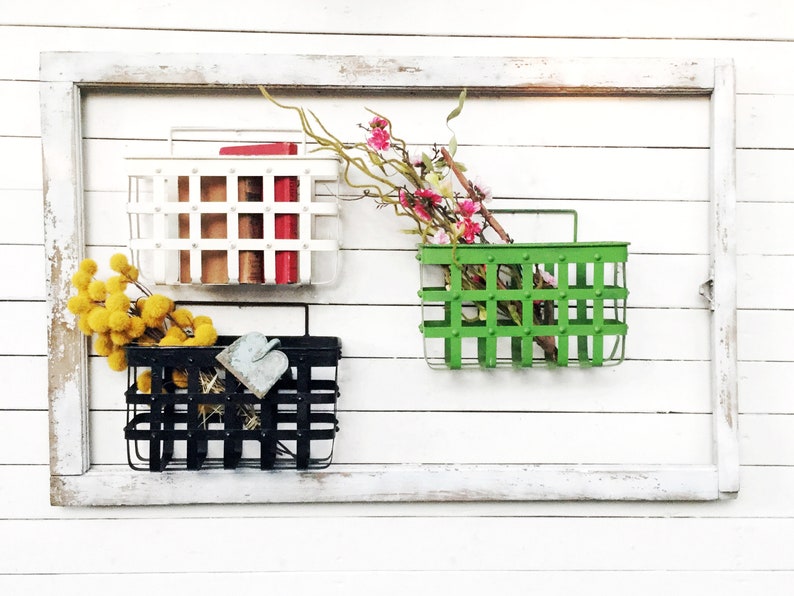 Rustic Wall Baskets Wire Rectangle Basket Farmhouse Decor Vintage Style Metal