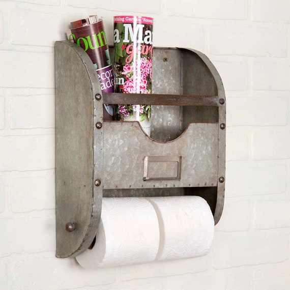 Farmhouse Style Toilet Paper Holder with Storage Shelf Finished in