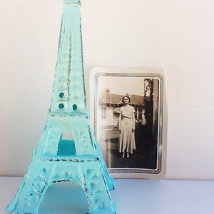 Eiffel Tower Cast Iron-In Aquamarine French Decor-Desk Topper-Shabby Chic-Home Decor-Beach House Decor Romantic Gift-Distressed image 3