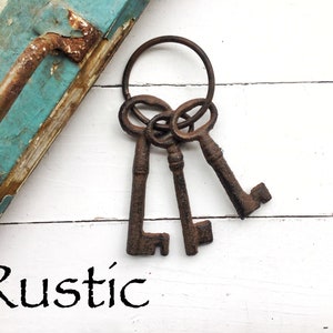 3 Cast Iron Skeleton Keys On Key Ring -In Espresso Brown -Home Decor-Rustic-Decorative Keys-For The Home-Cabin Style-Autumn Fall Harvest