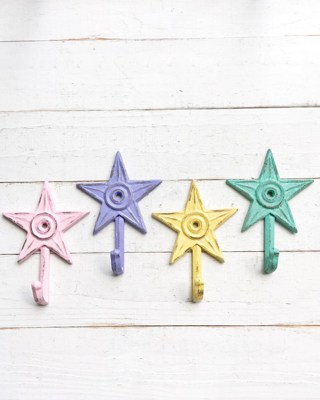Star Wall Hooks Colorful Cast Iron Small DaintySet Of 4Laundry Room