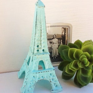 Eiffel Tower Cast Iron-In Aquamarine French Decor-Desk Topper-Shabby Chic-Home Decor-Beach House Decor Romantic Gift-Distressed image 4